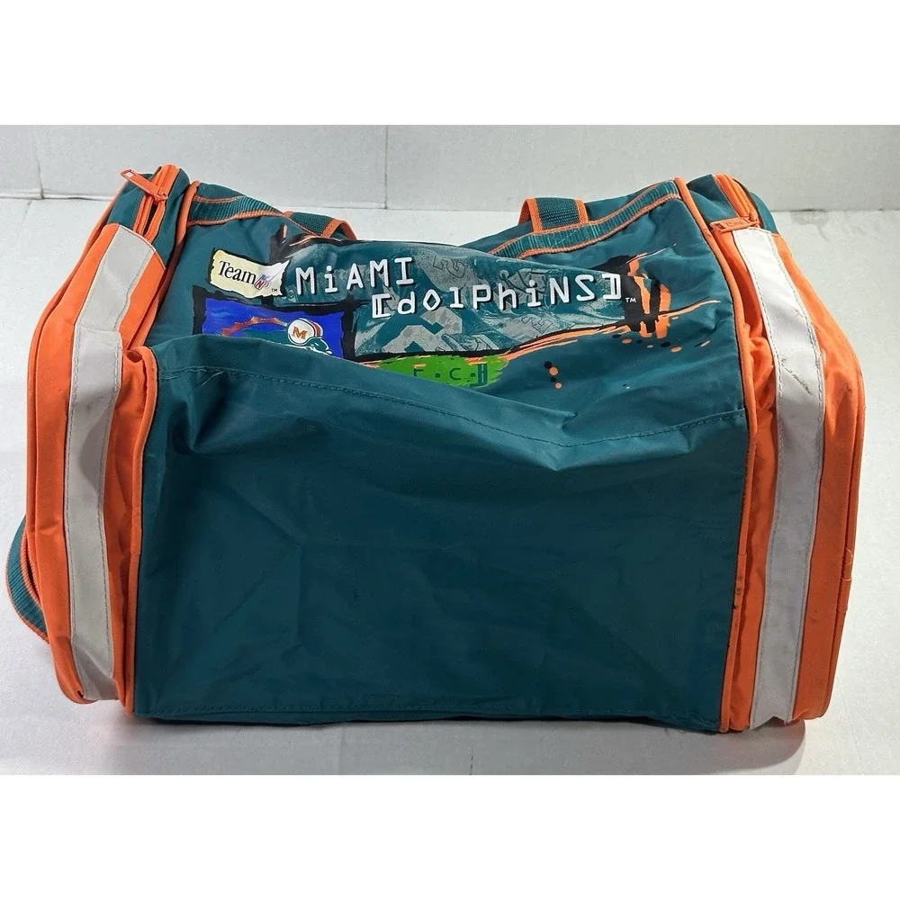Vintage Miami Dolphins NFL Team Duffel Bag Teal Orange Gym Travel Equipment